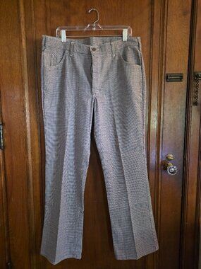 VTG LIKE NEW 1970s Lee Houndstooth Pants | 38 x 30 | Brown Black & Tan Trousers